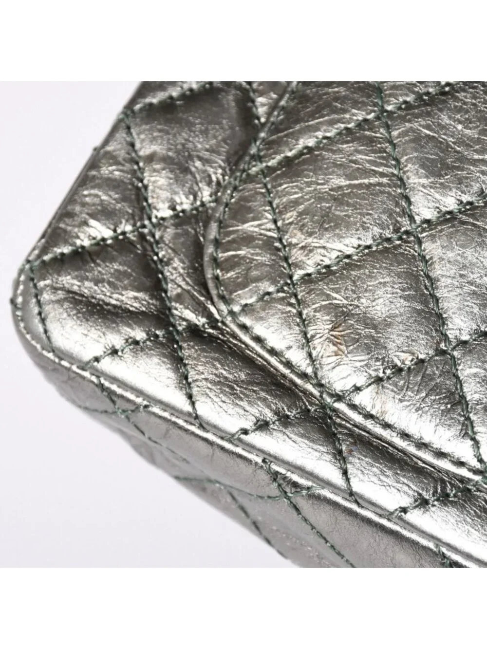 Chanel 2.55 Double Flap Chain Shoulder Bag Vintage Calfskin Metallic Green